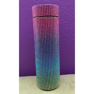 Swarovski Rainbow Crystal Rhinestone Water Bottle Cold Hot Insulated Steel 17oz